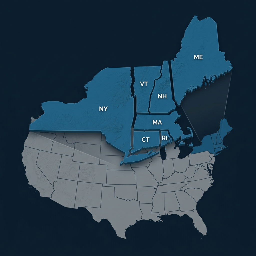 Ogden Wells Regional Coverage Map with New England Callout — Serving MA, NH, ME, RI, CT, VT, and NY